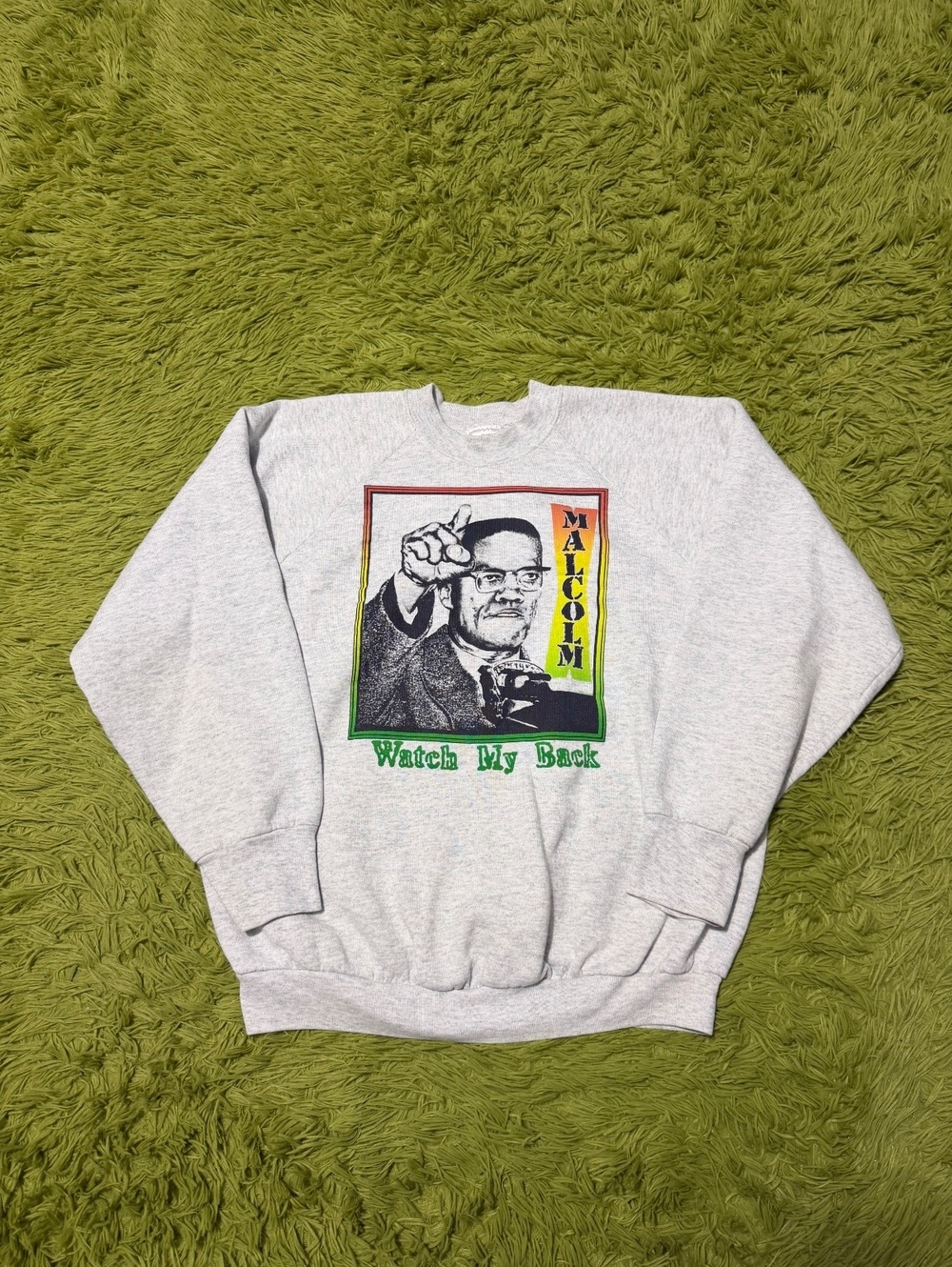 Vintage 90s Malcolm X Graphic Crewneck Sweatshirt Size Large Gray